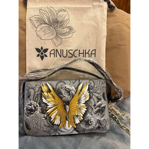 NWT Anuschka Gray Gold Hand-Painted Crossbody Bag